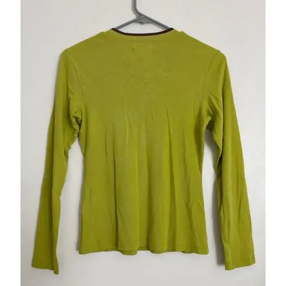 Lime Green and Brown Vintage Espirit V-Neck Shirt S - Picture 4 of 5